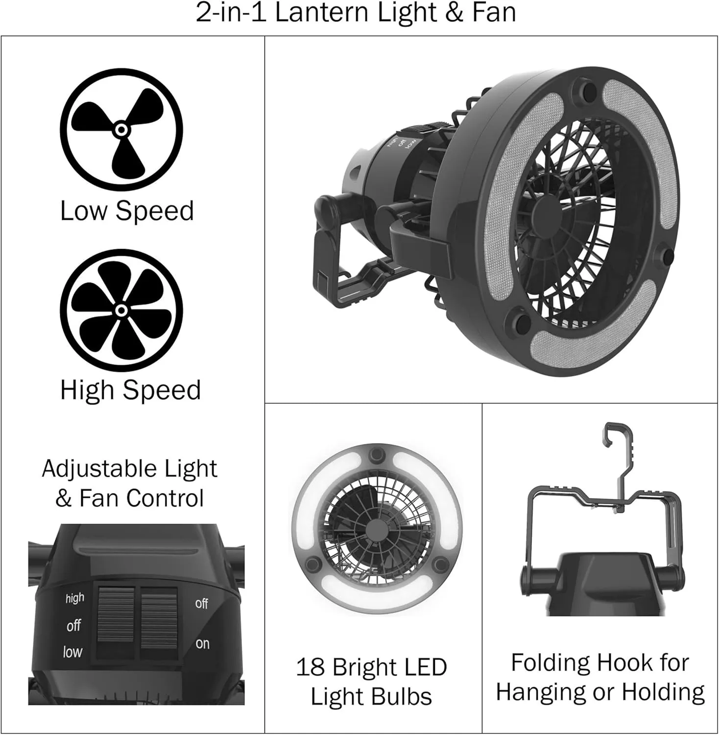 LED Lantern, 2 in 1 Battery Powered Fan and Lantern by Wakeman Outdoors (Portable Fan)