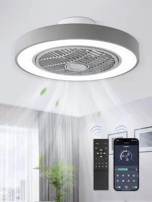 LEDIARY 20 Inch Low Profile Ceiling Fan with Light, Led Bladeless Ceiling Fans, Remote Control Enclosed Flush Mount Ceiling Fan with Timming, 3000-6000K, 6 Wind Speed, 3000LM, 57W-Grey Small bladeless fan for quiet cooling
