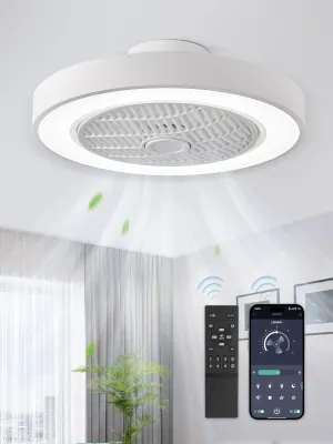 LEDIARY 20 Inch Low Profile Ceiling Fan With Light, Led Bladeless Ceiling Fans, Remote Control Enclosed Flush Mount Ceiling Fan With Timming, 3000-6000K, 6 Wind Speed, 3000LM, 57W-White Small bladeless fan for quiet cooling