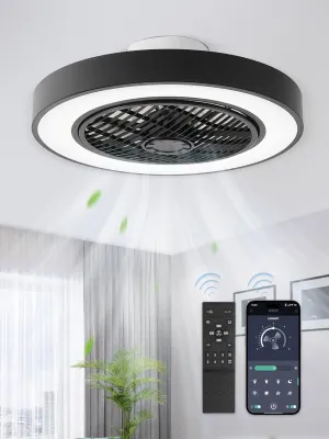 LEDIARY 20 Inch Low Profile Ceiling Fans With Lights, Led Bladeless Ceiling Fan, Remote Control Enclosed Flush Mount Ceiling Fan With Timming, 3000-6000K, 6 Wind Speed, 3000LM, 57W-Black Small bladeless fan for quiet cooling