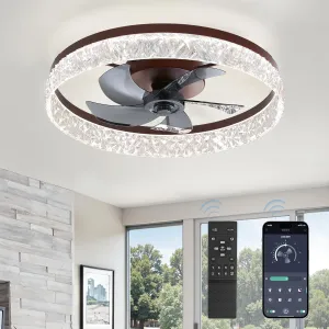 LEDIARY 22" Modern Ceiling Fans with Lights and Remote, Dimmable Low Profile Ceiling Fan, Flush Mount Fan, Stepless Color Temperature Change and 6 Speeds - Brown Fan with safety blade design