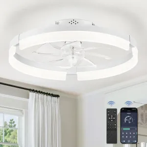 LEDIARY Ceiling Fans with Lights and Remote, 19.7 Inch Low Profile Ceiling Fan, 6 Speeds, Reversible, Dimmable Flush Mount Fan Light,Modern & Bladeless Ceiling Fan with Light for Bedroom, White Small bladeless fan for quiet cooling