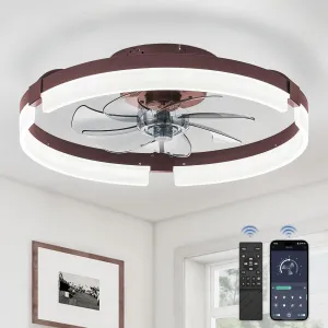LEDIARY Ceiling Fans with Lights and Remote, 19.7 Inch Low Profile Ceiling Fan, 6 Speeds, Reversible, Dimmable Flush Mount Fan Light,Modern Ceiling Fan with Light for Bedroom, Brown Small bladeless fan for quiet cooling