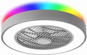 LEDIARY 20 Inch Low Profile Ceiling Fan with Light, Led Bladeless Ceiling Fan, Remote Control Enclosed Flush Mount Ceiling Fans with Timming, 3000-6000K, 6 Wind Speed, 3000LM, 57W-Grey RGB Small bladeless fan for quiet cooling