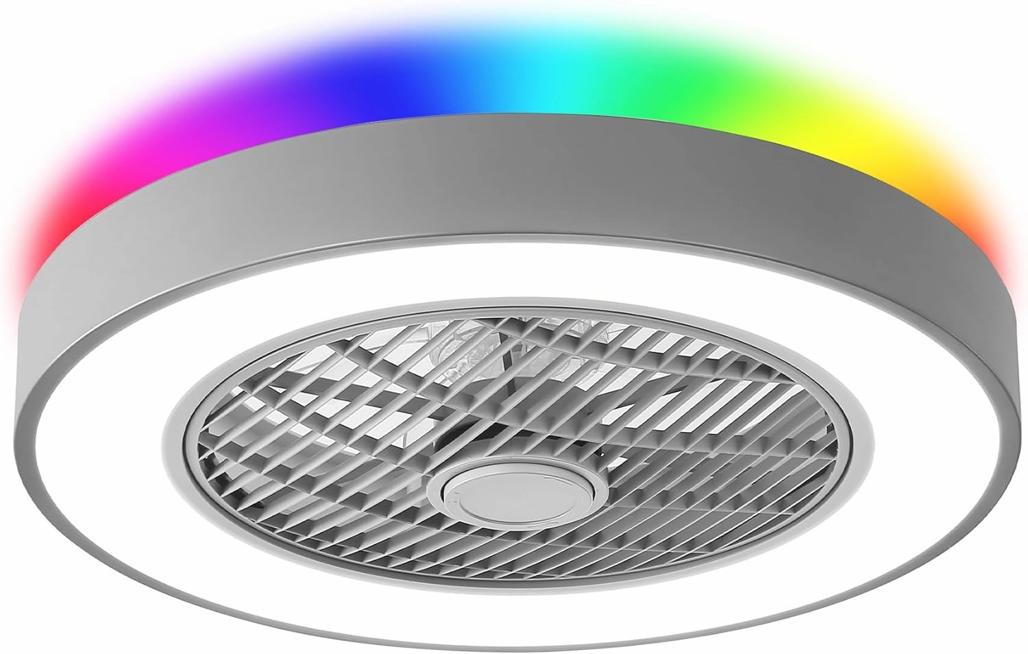 LEDIARY 20 Inch Low Profile Ceiling Fan with Light, Led Bladeless Ceiling Fan, Remote Control Enclosed Flush Mount Ceiling Fans with Timming, 3000-6000K, 6 Wind Speed, 3000LM, 57W-Grey RGB Small bladeless fan for quiet cooling