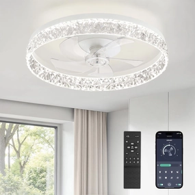 LEDIARY 22" Modern Ceiling Fans with Lights and Remote, Dimmable Low Profile Ceiling Fan, Flush Mount Ceiling Fan, Stepless Color Temperature Change and 6 Speeds - White App-controlled remote fan for convenience