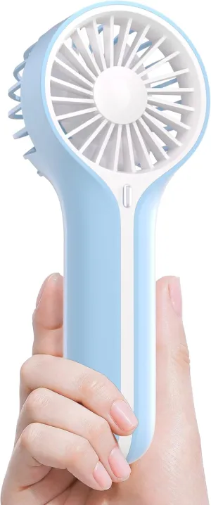 Lerat Mini Personal Fan Handheld, Small Portable Handheld Fan, Battery Operated, USB Rechargeable Face Makeup Lashes Desk Fan with Base, for Kids, Girls, Women, Men, Indoor (Clear Blue) USB desktop fan for workspace