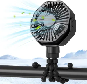 Lerat Portable Stroller Fan With Flexible Tripod, 3 Speeds Rechargeable Handheld Personal Fan, 360 Rotate Battery Operated Clip On Fans for Car Seat Crib Bike Treadmill Black 360-degree rotating fan for home use