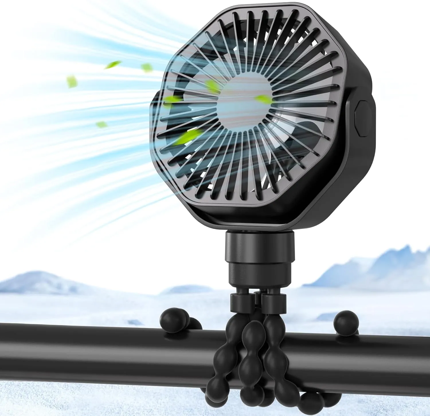 Lerat Portable Stroller Fan With Flexible Tripod, 3 Speeds Rechargeable Handheld Personal Fan, 360 Rotate Battery Operated Clip On Fans for Car Seat Crib Bike Treadmill Black 360-degree rotating fan for home use