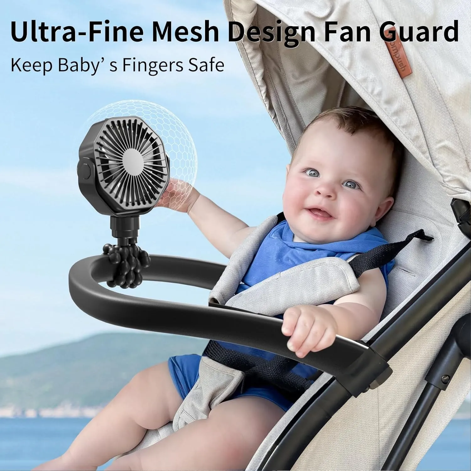 Lerat Portable Stroller Fan With Flexible Tripod, 3 Speeds Rechargeable Handheld Personal Fan, 360 Rotate Battery Operated Clip On Fans for Car Seat Crib Bike Treadmill Black