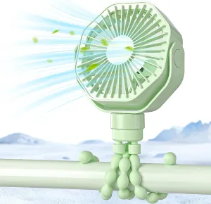 Lerat Portable Stroller Fan With Flexible Tripod, 3 Speeds Rechargeable Handheld Personal Fan, 360 Rotate Battery Operated Clip On Fans for Car Seat Crib Bike Treadmill Green 360-degree rotating fan for home use