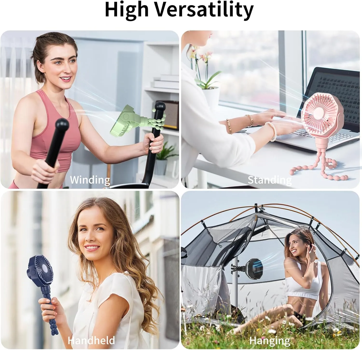 Lerat Portable Stroller Fan With Flexible Tripod, 3 Speeds Rechargeable Handheld Personal Fan, 360 Rotate Battery Operated Clip On Fans for Car Seat Crib Bike Treadmill White