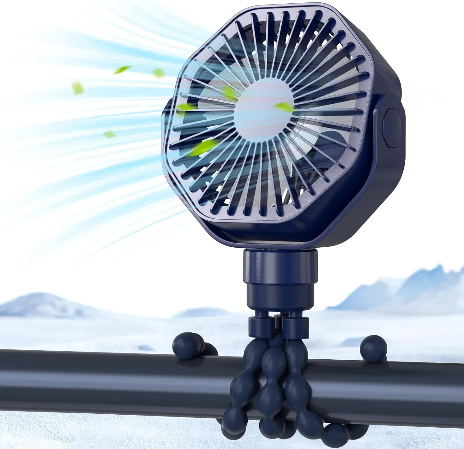 Lerat Portable Stroller Fan with Flexible Tripod, 3 Speeds Rechargeable Handheld Personal Fan, 360Rotate Battery Operated Clip for Car Seat Crib Bike Treadmill Blue 360-degree rotating fan for home use