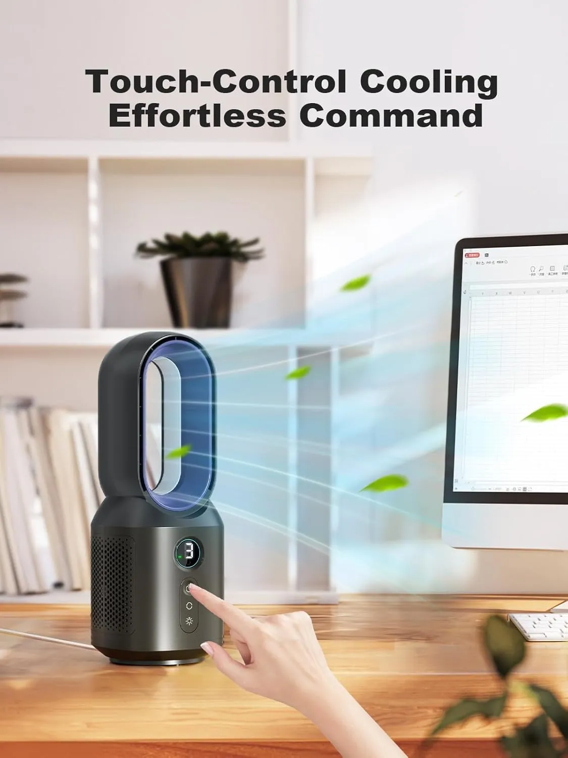 let'me 13 Inch Desk Fan, Bladeless Table Fan, 106 Oscillating Fan Touch Control with 3 Speeds and Night Light, Small Quiet Desk Fan for Personal, Office, Nightstand