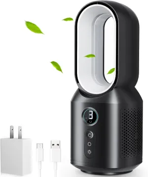 let'me 13 Inch Desk Fan, Small Bladeless Table Fan, 106 Oscillating Fan Touch Control with 3 Speeds and Night Light, Quiet Desk Fan for Personal, Office, Nightstand USB desktop fan for workspace