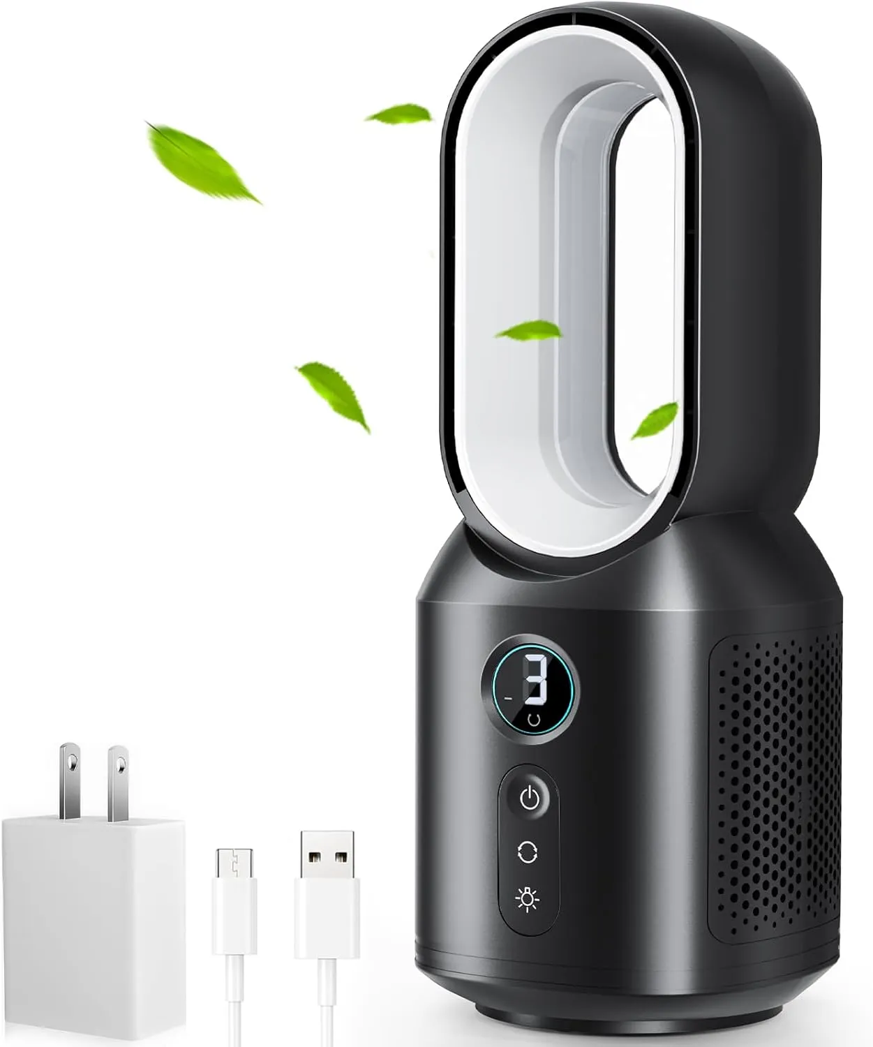 let'me 13 Inch Desk Fan, Small Bladeless Table Fan, 106 Oscillating Fan Touch Control with 3 Speeds and Night Light, Quiet Desk Fan for Personal, Office, Nightstand USB desktop fan for workspace
