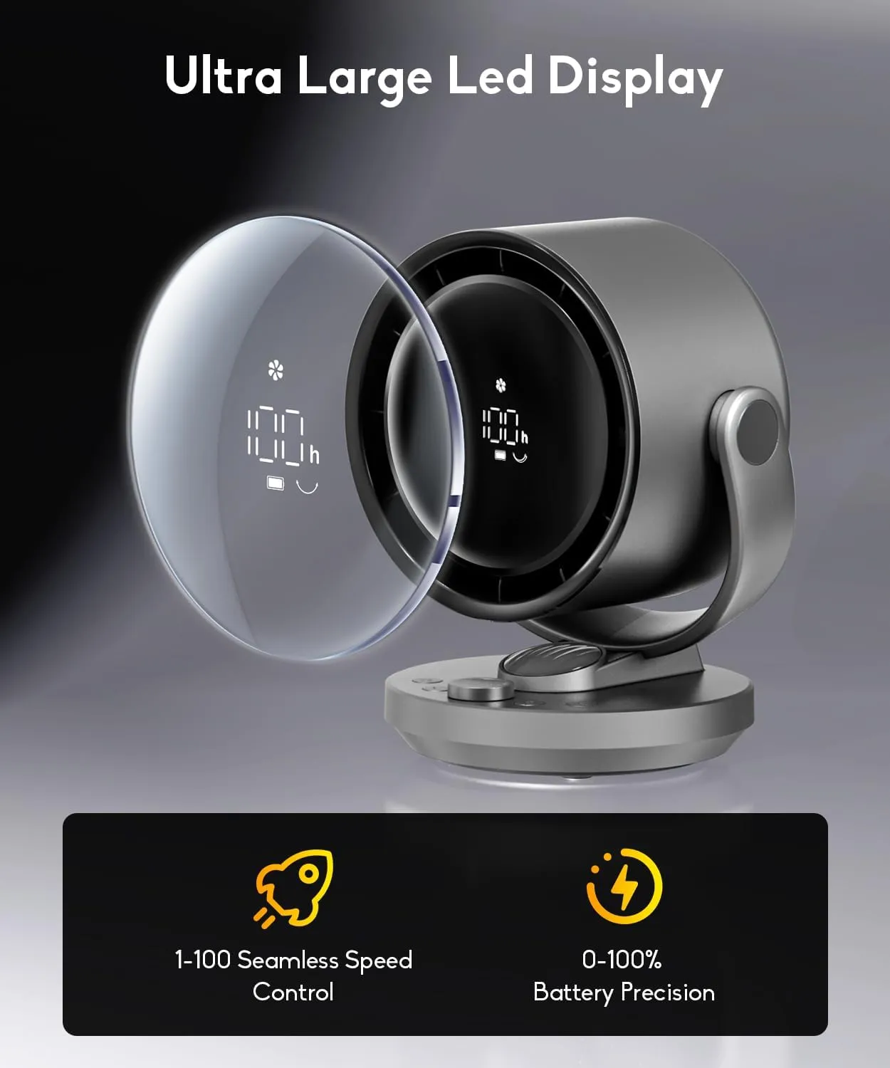 let'me Desk Fan, 100-Speed Table Fan with Digital Display, Rechargeable Portable Fan with Warm Night Light, 135Auto Oscillating Fan and 12H Timer, Small Quiet Desk Fan for Bedroom, Home, Office