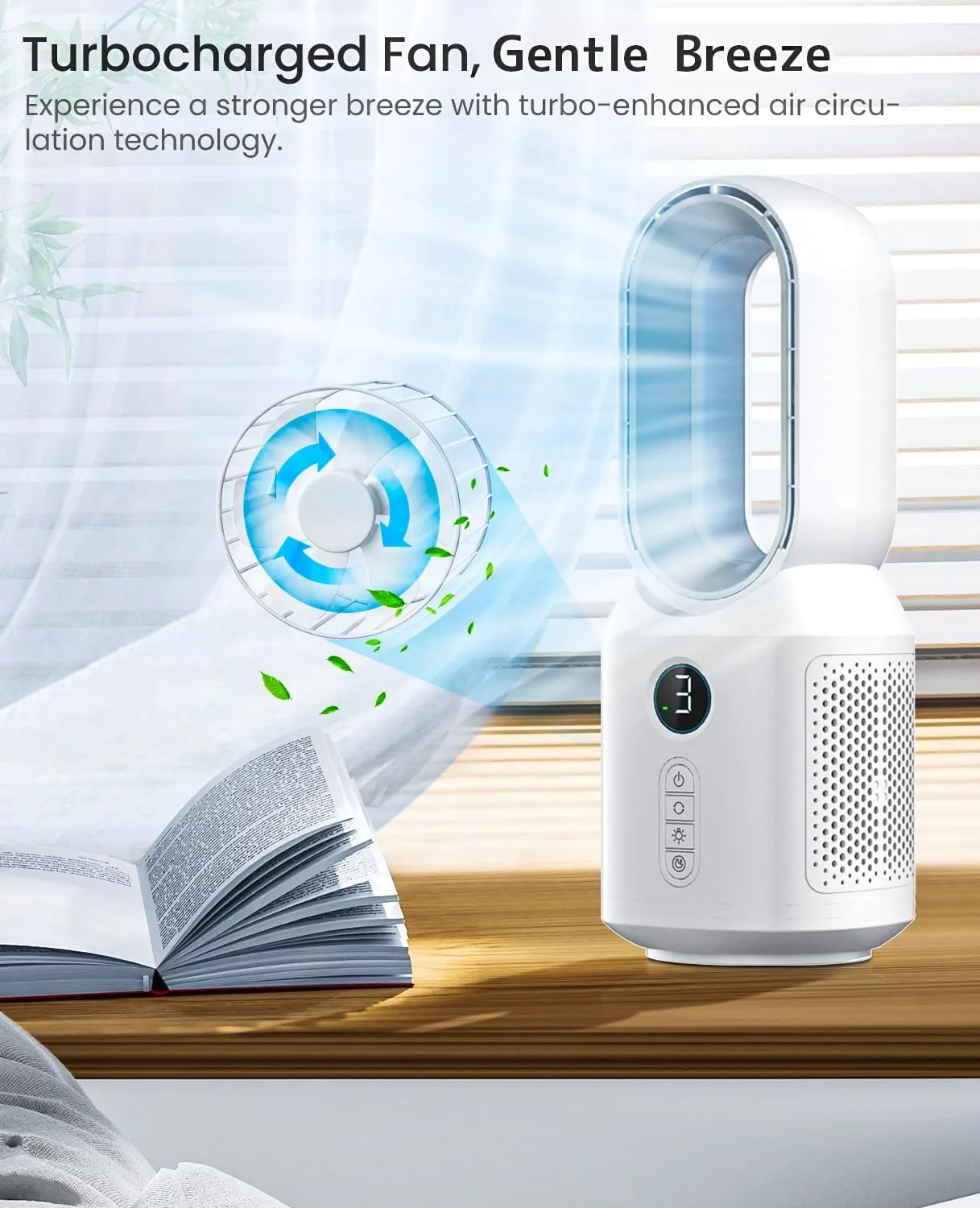 let'me Desk Fan, 106 Oscillating Fan for Indoors,Bladeless Fan with 3 Speeds, Small Office Fan with LED Light, 13 Inch Personal Small Fan for Bedroom Home Office Desktop
