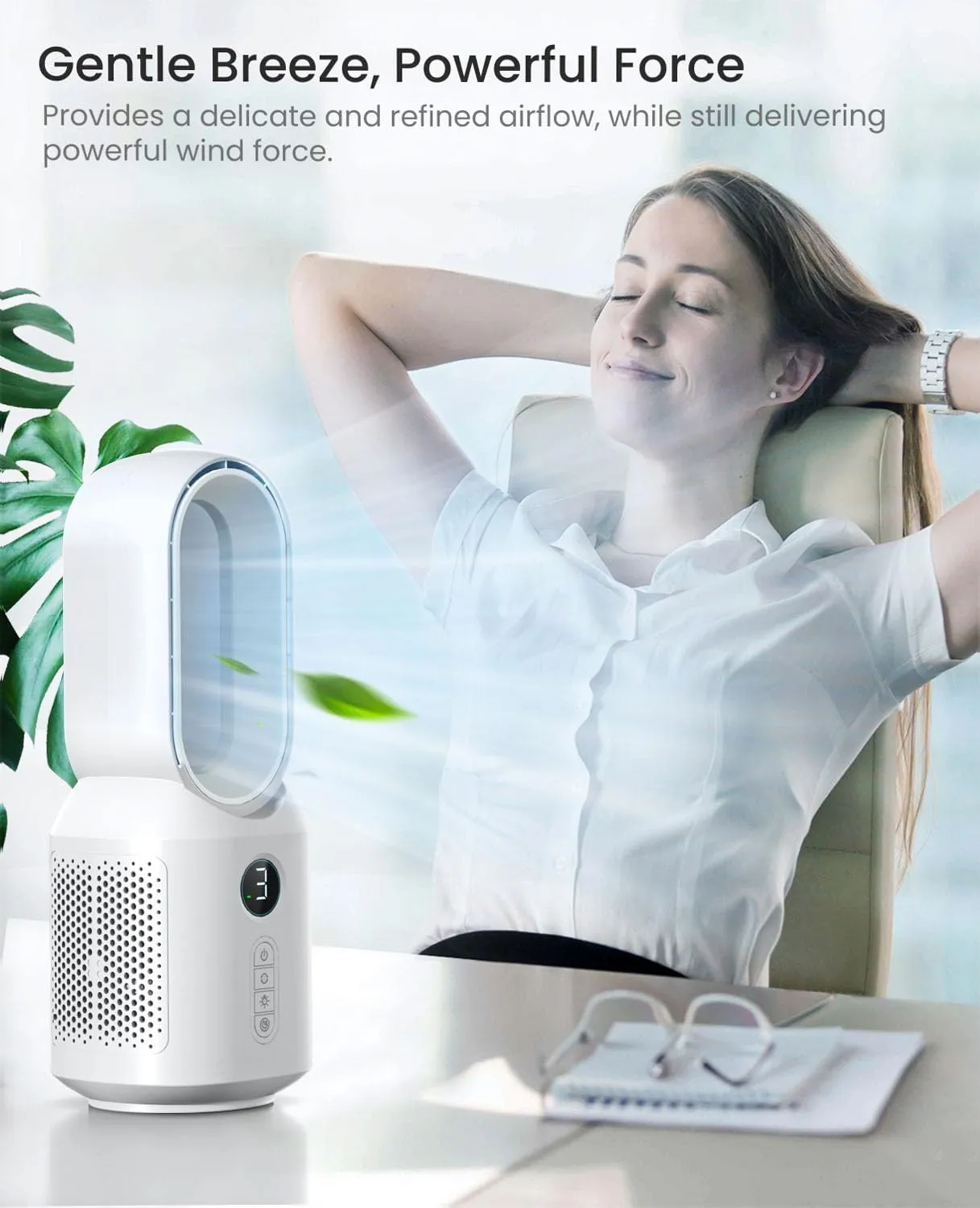 let'me Desk Fan, 106 Oscillating Fan for Indoors,Bladeless Fan with 3 Speeds, Small Office Fan with LED Light, 13 Inch Personal Small Fan for Bedroom Home Office Desktop