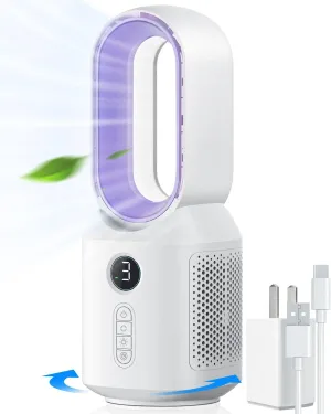 let'me Desk Fan, 106 Oscillating Fan for Indoors,Bladeless with 3 Speeds, Small Office Fan with LED Light, Desktop fan with humidification feature