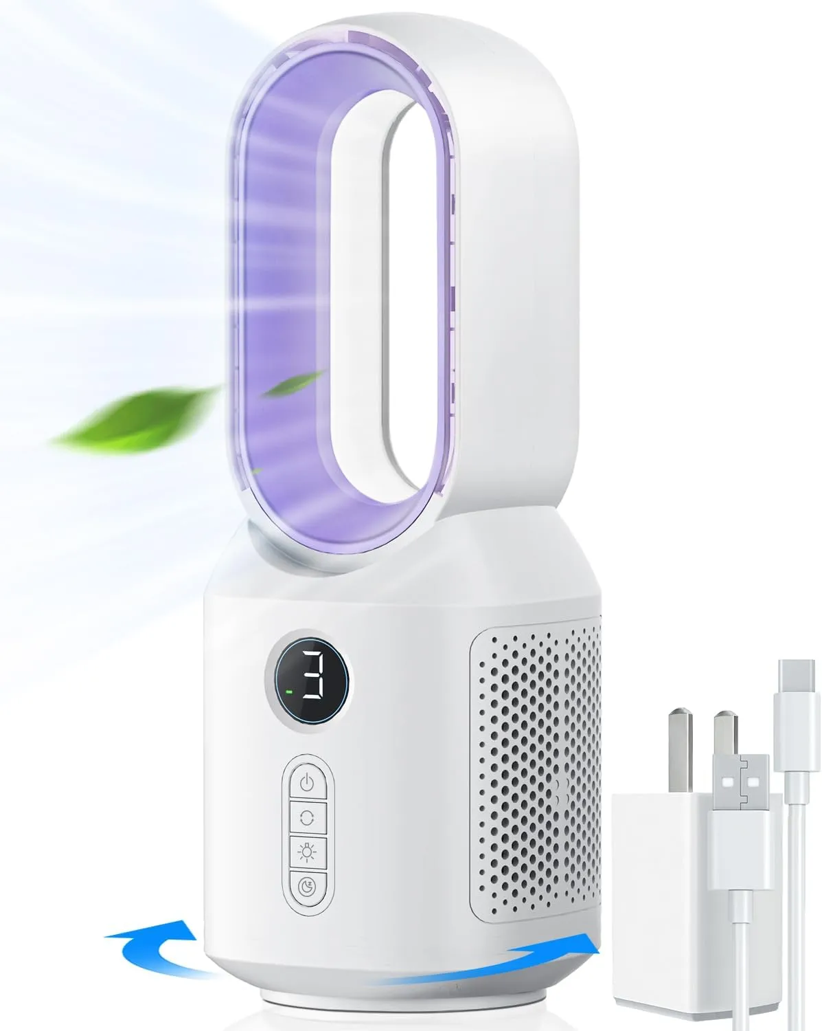 let'me Desk Fan, 106 Oscillating Fan for Indoors,Bladeless with 3 Speeds, Small Office Fan with LED Light, Desktop fan with humidification feature
