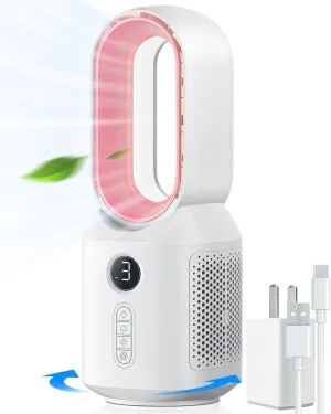 let'me Desk Fan, 106 Oscillating Fan for Indoors,Bladeless with 3 Speeds, Small Office Fan with LED Light Desktop fan with humidification feature