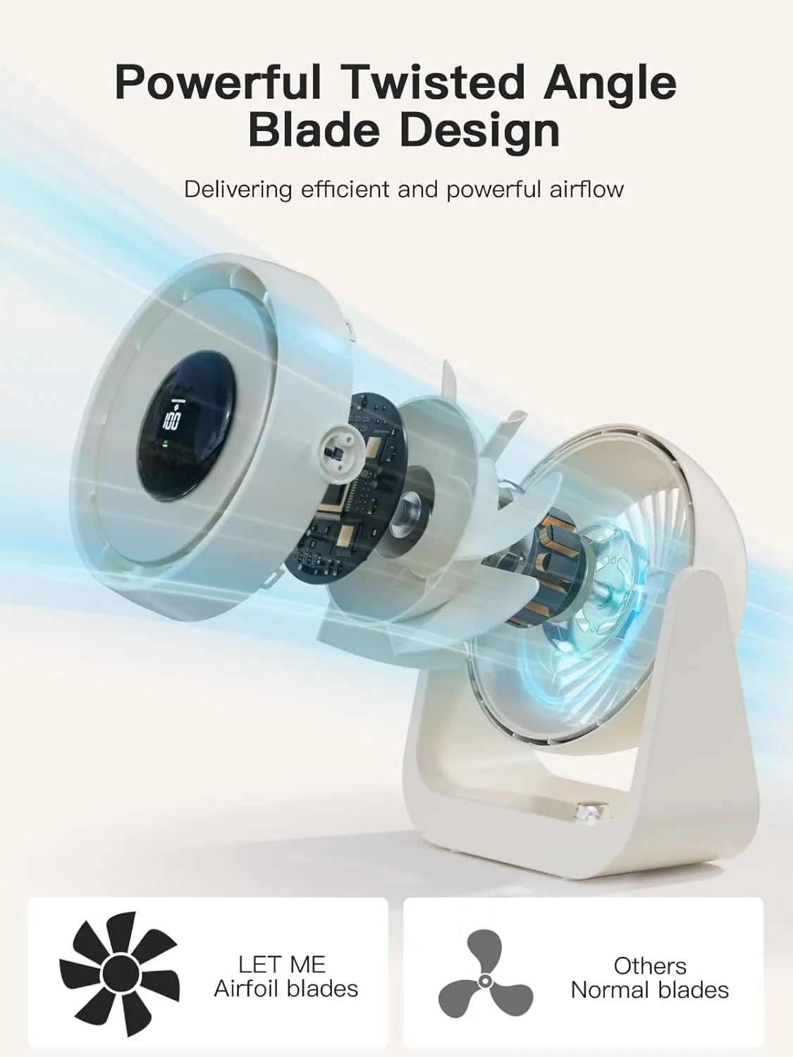 let'me Desk Fan, Table Fan Rechargeable, 4000mAh, 180 Adjustable Tilt, 100 Speed Wind, Display Electricity in Real Time, USB Rechargeable Fan, Quiet Desktop Fan for Home, Office, Kitchen