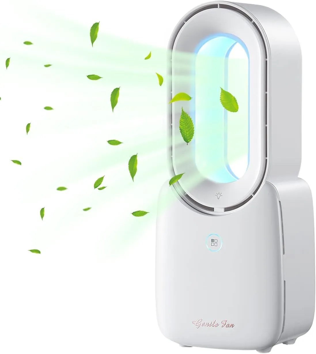 let'me Desk Fan,Portable Bladeless Fan 11.8 inch Small Personal Cooling Fan with 5 Colors Touch Control LED Light,Quiet Table Fan for Home, Office, Bedroom USB desktop fan for workspace