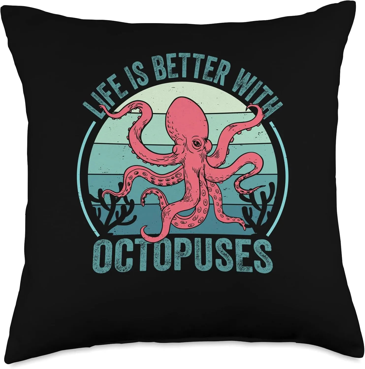Life is Better with Octopuses Retro Tentacles Sea Octopus Throw Pillow, 18x18, Multicolor Octopus-shaped decorative fan