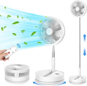 LIPETY 9" Portable Oscillating Standing Fan - 7200mAh Rechargeable Battery Foldable Desk Travel Camping Pedestal Fan, Stand Up Tall Floor Fan for Sleeping Bedroom Home Battery-powered portable fan