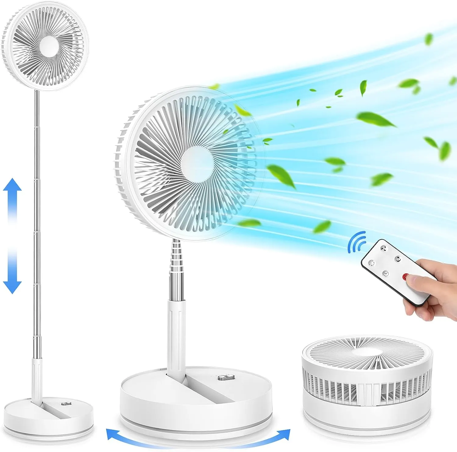 LIPETY Portable Foldable Rechargeable Oscillating Fan - 9" 7200mah Battery Operated USB C Small Fan Remote, Quiet Table Desk Fan Folding Standing Pedestal Fans for Bedroom Rome Office Camping Travel Battery-powered portable fan