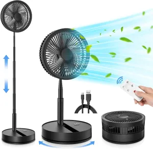 LIPETY Portable Foldable Rechargeable Oscillating Fan - 9" 7200mah Battery Operated USB C Small Fan Remote, Quiet Table Desk Fan Folding Standing Pedestal Fans for Bedroom Rome Office Camping Travel Battery-powered portable fan