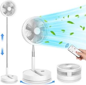 LIPETY Portable Foldable Rechargeable Oscillating Fan - 9" 7200mah Battery Operated USB C Small Fan Remote, Quiet Table Desk Fan Folding Standing Pedestal Fans for Bedroom Rome Office Camping Travel Battery-powered portable fan