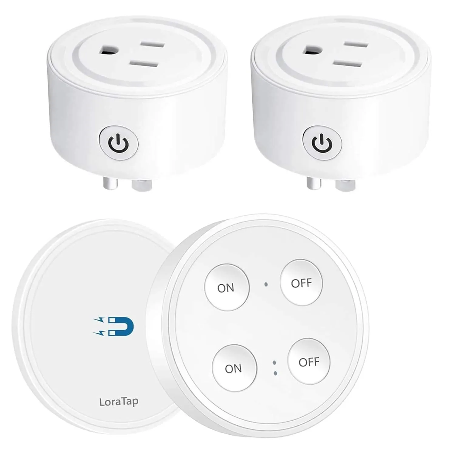 LoraTap Mini Remote Control Outlet Plug: 656ft Range  Wireless Light Switch for Household Appliances  No Wiring  1 Remote for 2 Outlets App-controlled remote fan for convenience