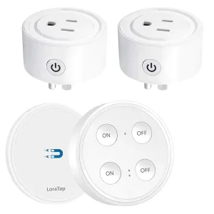LoraTap Mini Remote Control Outlet Plug: 656ft Range  Wireless Light Switch for Household Appliances  No Wiring  1 Remote for 2 Outlets App-controlled remote fan for convenience