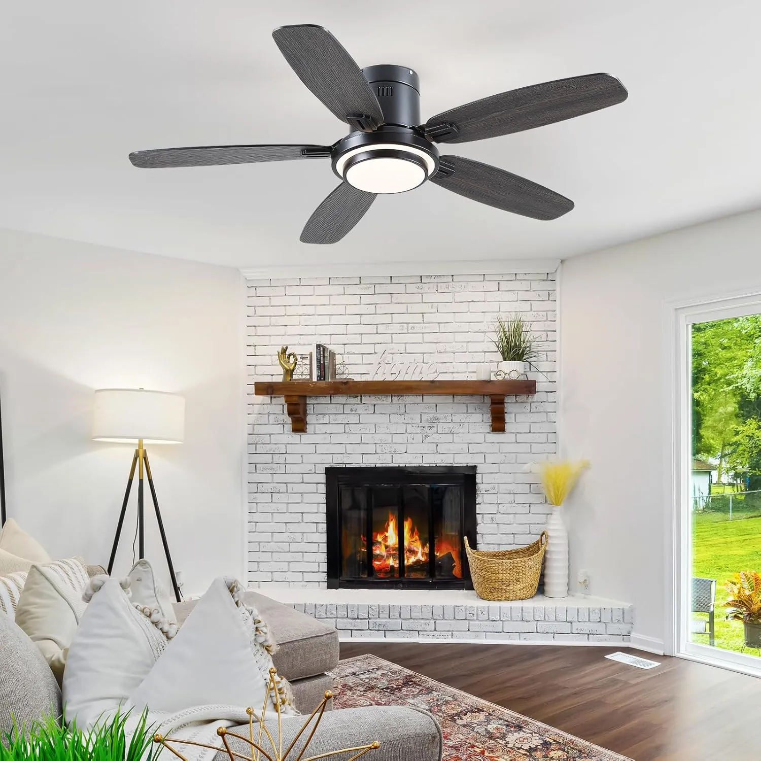Low Profile Ceiling Fan with Lights and Remote/APP, 50 Inch Modern Flush Mount Ceiling Fan with 3CCT 6-Speeds Quiet DC Motor,Dimmable 3-Color Temperatures for Living Room Bedroom(Black)