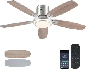 Low Profile Ceiling Fan with Lights and Remote/APP, 50 Inch Modern Flush Mount Ceiling Fan with 3CCT 6-Speeds Quiet DC Motor,Dimmable 3-Color Temperatures for Living Room Bedroom(Nickel) App-controlled remote fan for convenience