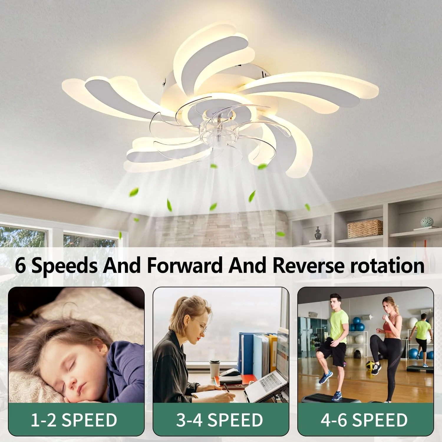 Low Profile Ceiling Fan with Remote & APP Control, Quiet Motor & Dimmable LED Light, White Flush Mount Ceiling Fan for Bedroom (6-Speed Timer)