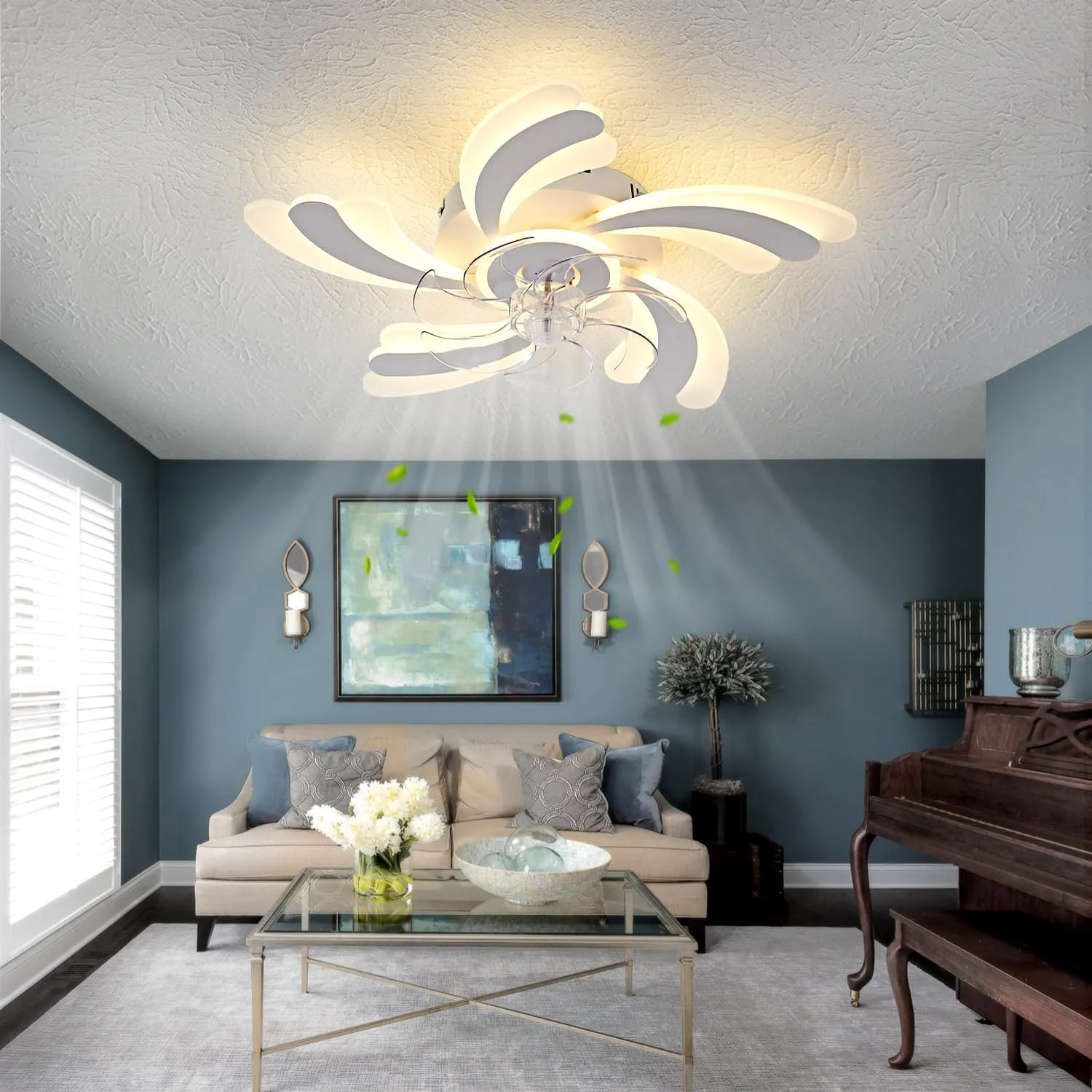 Low Profile Ceiling Fan with Remote & APP Control, Quiet Motor & Dimmable LED Light, White Flush Mount Ceiling Fan for Bedroom (6-Speed Timer)