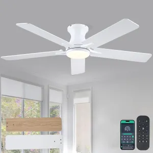 Low Profile Ceiling Fans with Lights and Remote Control, 52" White Ceiling Fans with Reversible Quiet Motor, Modern Flush Mount Ceiling Fan Light for Indoor&Outdoor with Cover Fan with safety blade design