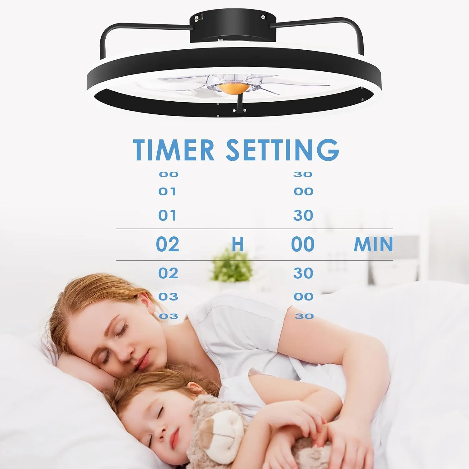Low Profile Ceiling Fans with Lights Remote - 20" Flush Mount Modern Bladeless Ceiling Fan, Enclosed Small Black Fan with Dimming for Bedroom