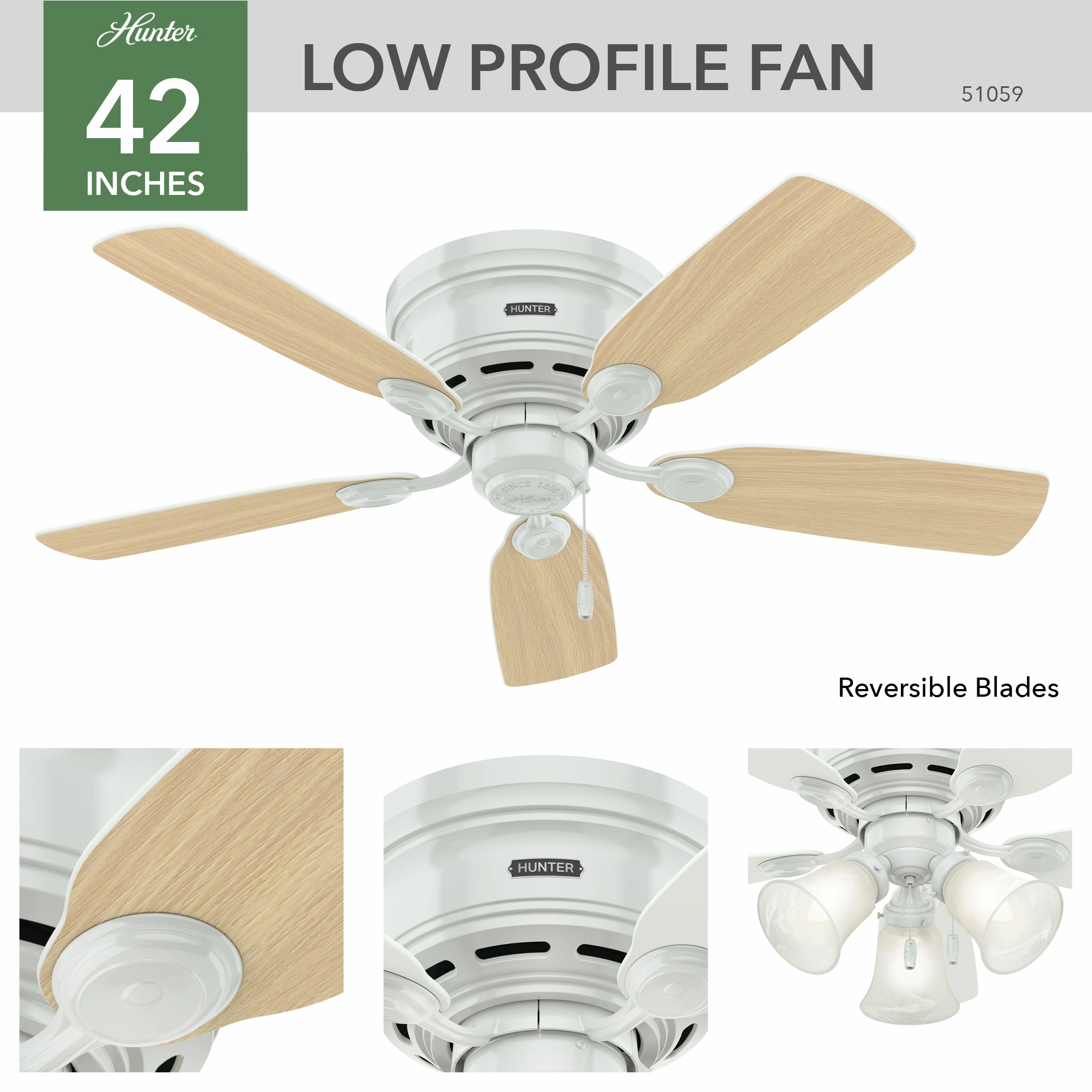Low Profile 42"Ceiling Fan White