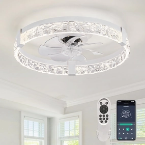 Low Profile Ceiling Fan with Light and Remote - 19.7'' Smart Fan, with Remote Control/WiFi/APP, 6 Speed Settings, Dimmable 3000K-6000K LED, Flush Mount Ceiling Fan for Bedroom(White) App-controlled remote fan for convenience