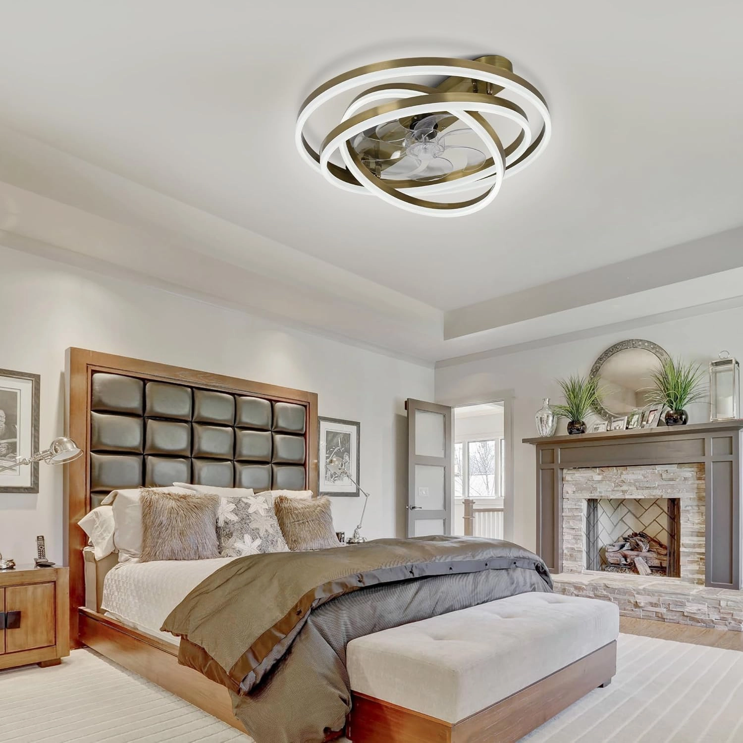 Low Profile Ceiling Fan with Light, Flush Mount Ceiling Fan with lights 6 Speed Dimmable Ceiling Fans with Lights and Remote and App Control for Bedroom