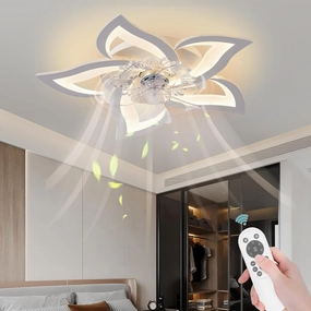 Low Profile Ceiling Fan with Lights,110v Modern Dimmable Flower Shape, Remote Control/app Control,Timing 6 Gear Speeds Fan Ceiling Lamp. App-controlled remote fan for convenience