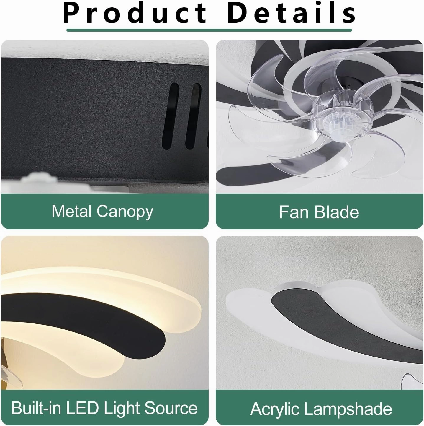 Low Profile Ceiling Fan with Remote &APP Control, Quiet Motor & Dimmable LED Light, Black Flush Mount Ceiling Fan for Bedroom (6-Speed Timer)