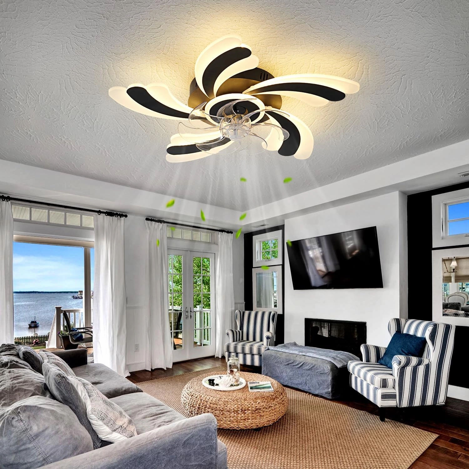 Low Profile Ceiling Fan with Remote &APP Control, Quiet Motor & Dimmable LED Light, Black Flush Mount Ceiling Fan for Bedroom (6-Speed Timer)