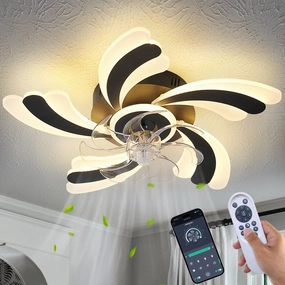 Low Profile Ceiling Fan with Remote &APP Control, Quiet Motor & Dimmable LED Light, Black Flush Mount Ceiling Fan for Bedroom (6-Speed Timer) App-controlled remote fan for convenience