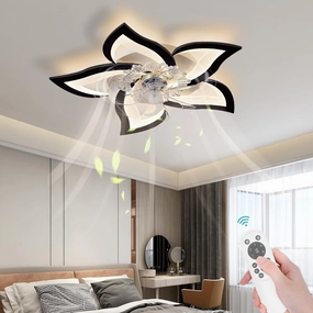 Low Profile Ceiling Fans with Lights,27.2 Black Modern Dimmable Flower Shape Ceiling Light Fan with Remote Control/app Control,Timing 6 Gear Speeds Fan Ceiling Lamp. App-controlled remote fan for convenience