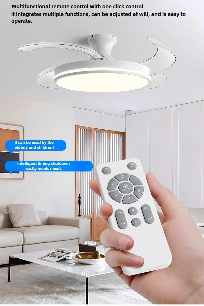 LUVIAN Small Retractable Blades Fan with led Lights - Space-Saving Design, Dual-Function Lighting, Smart Remote Control for Quiet and Energy-efficient Cooling (Boom Model, 36inches) Fan with safety blade design